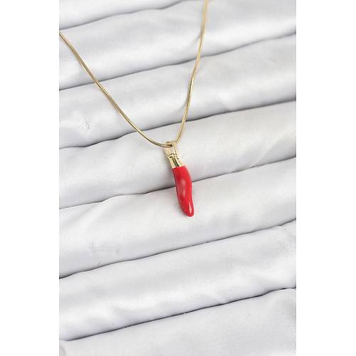 316L �elik Gold Renk Kapya K�rm�z� Biber Model Kad�n Kolye