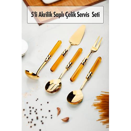 5 Par�a Gold Servis Seti & Servis Sunum Seti Amber ( Kep�e / Kevgir / S�patula / �atal / Ka��k )