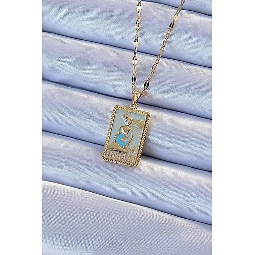 316L �elik Zincir Alt�n Renk Mavi Mineli Tarot Kolye
