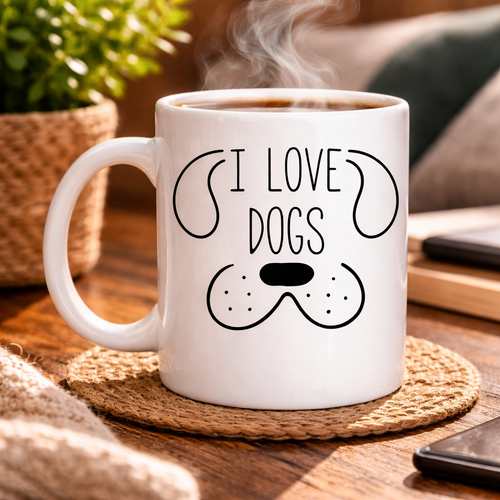 K�pek Severlere �zel �I Love Dogs� Kupa MODEL 182� Sevimli K�pek Tasar�ml� Porselen Kahve Kupas� � Hediyelik Kupa