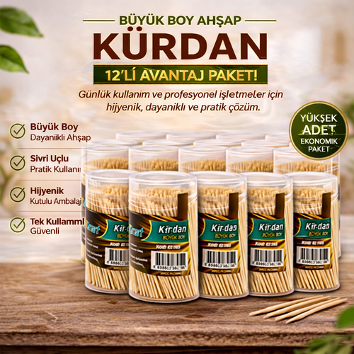 K�rdan B�y�k Boy Ah�ap K�rdan Hijyenik Paket Tek Kullan�ml�k Dayan�kl� K�rdan Seti 12 Adet