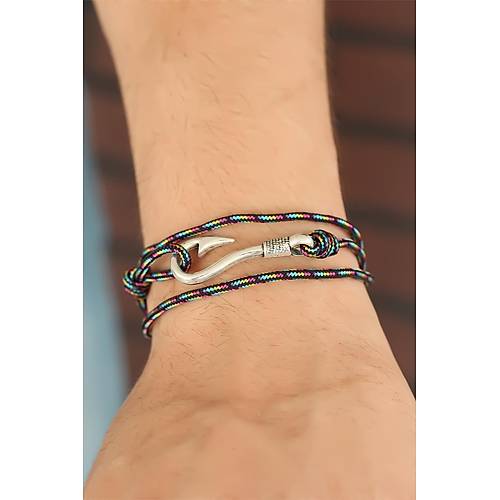 �izgi Desenli Metal Kancal� Erkek Bileklik