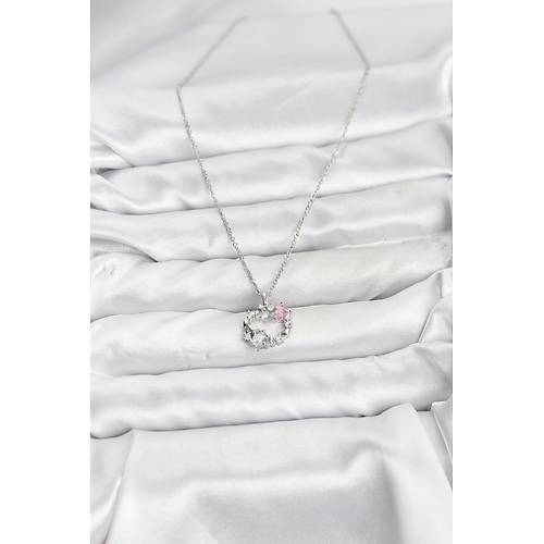 316L �elik Zincir G�m�� Renk Pembe Ta� Detayl� �elenk Model Kad�n Kolye