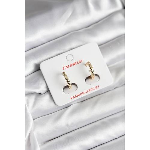 14K Gold Renk Kaplama Zirkon Ta�l� Halka Model CM Kad�n K�pe