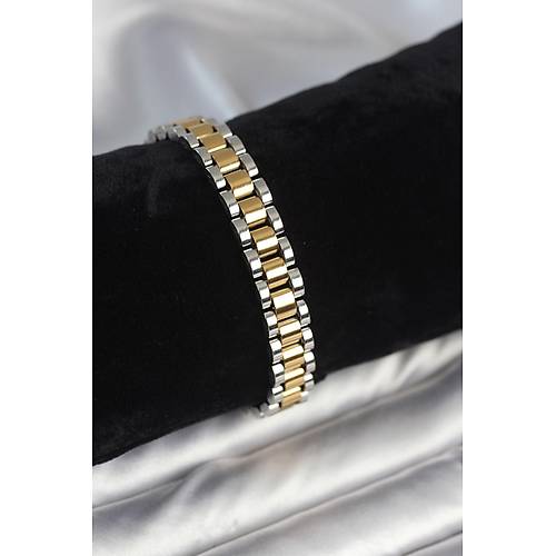 316L �elik Gold ve G�m�� Renk 9 mm Kal�nl�k Erkek Bileklik