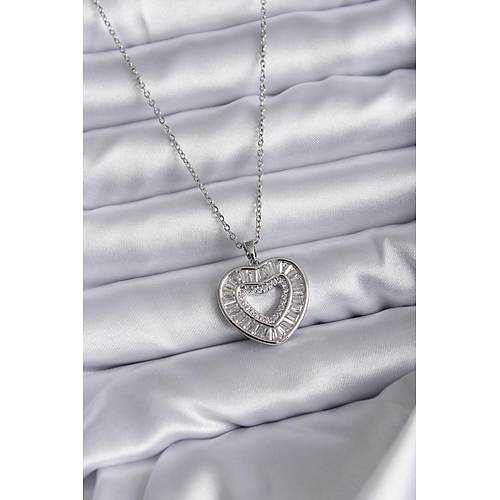 316L �elik Zincir G�m�� Renk Baget Zirkon Ta�l� Kad�n Kolye