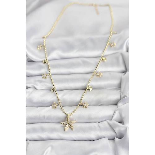 Pirin� Gold Renk Zirkon Ta�l� Deniz Y�ld�z� Model Kad�n Kolye