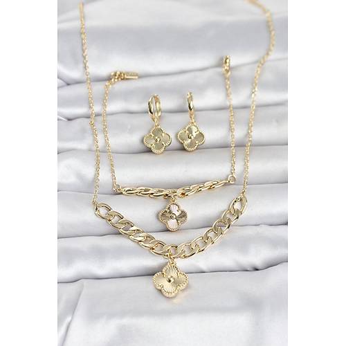 Gold Renk Pirin� Kolye Bileklik ve K�pe Seti