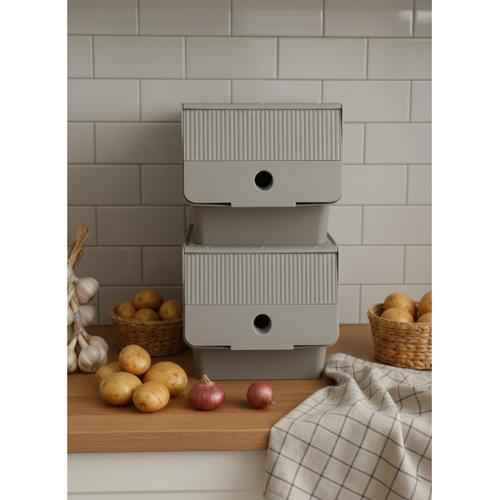 Vizon 2'Li 13,5 LT Modubox Kayar Kapakl� Saklama Kab� & Patates So�an Kovas� & Erzak Kutusu
