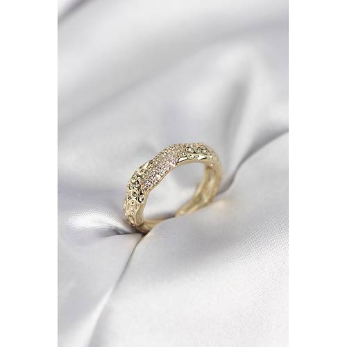 Zirkon Ta�l� Puntal� Gold Renk Kad�n Y�z�k