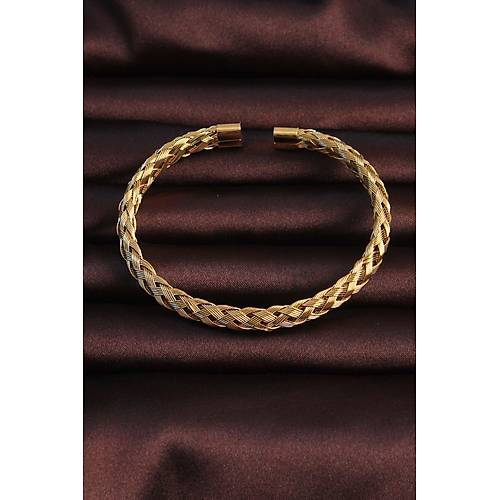 316L �elik Alt�n Renk Kal�n Yass� �rg� Model Erkek Bileklik