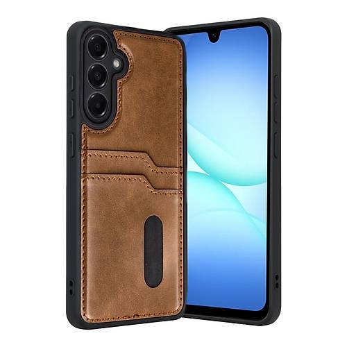 Galaxy A17 5G Sara Kartvizitli Deri K�l�f - Taba