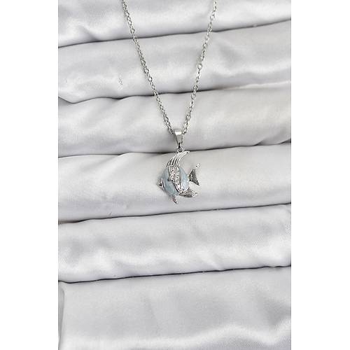 316L �elik Zincir G�m�� Renk Bal�k Model Zirkon Ta�l� Kad�n Kolye