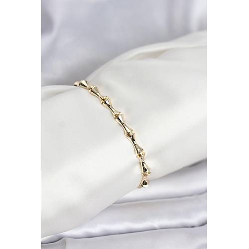 Pirin� Gold Renk VIP Seri Kemik Model Zirkon Ta�l� Kad�n Bileklik