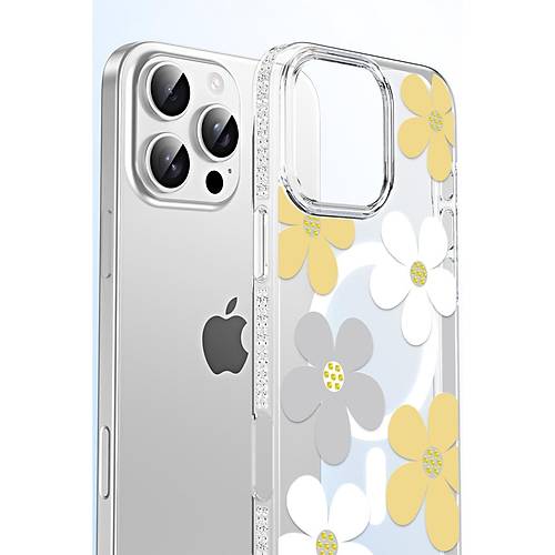 iPhone 15 Floral Magsafe Kapak - Beyaz