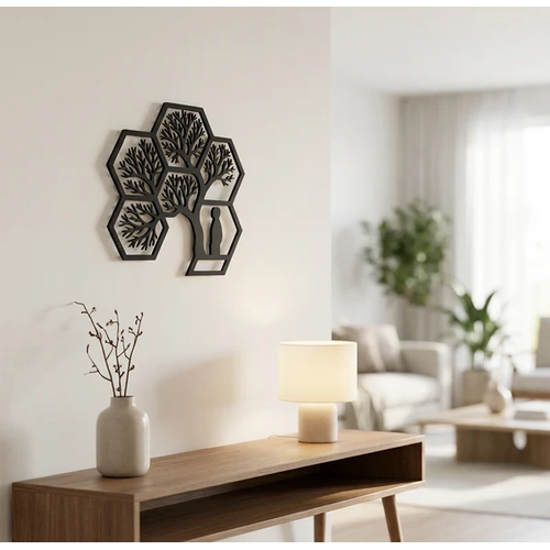 Hayat A�ac� Duvar Tablosu MDF Lazer Kesim Alt�gen Geometrik Modern Duvar S�s�