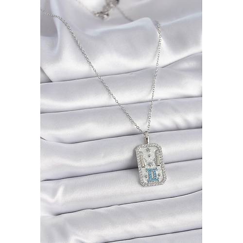 316L �elik G�m�� Renk Zincir �kizler Burcu Zirkon Ta�l� Kad�n Kolye