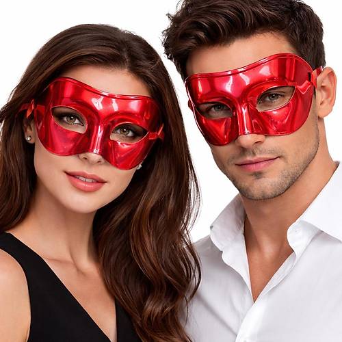 Metalize Parlak Parti Maskesi K�rm�z� Renk 16x7 cm