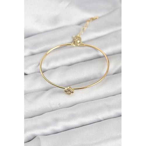 Zirkon Ta�l� Yonca Model Gold Renk Kad�n Bileklik