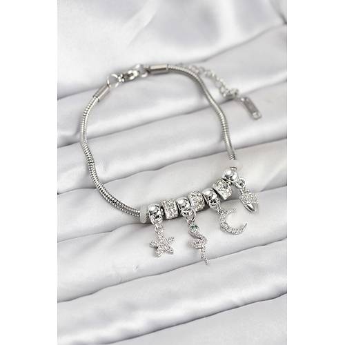 Pirin� G�m�� Renk Y�lan Charml� Kad�n Bileklik