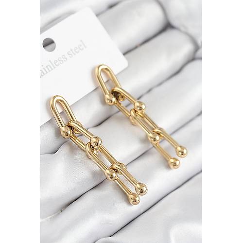 316L �elik Sallant�l� Tifany Model Gold Renk Kad�n K�pe