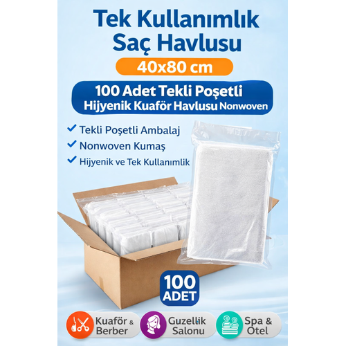 Tek Kullan�ml�k Sa� Havlusu 40x80 cm 100 Adet Tekli Po�etli Hijyenik Kuaf�r Havlusu Nonwoven