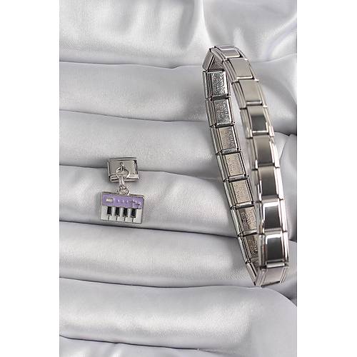 316L �elik G�m�� Renk Sallant� Mor Piyano Fig�r Nomination Charm