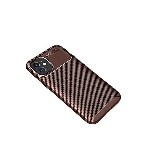 iPhone 12 Mini K�l�f Auto Focus Karbon Kapak - Kahverengi