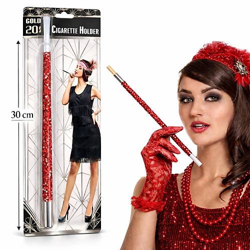 30 cm K�rm�z� Payetli Sigara Tutaca�� � 1920�ler Gatsby Parti Aksesuar�