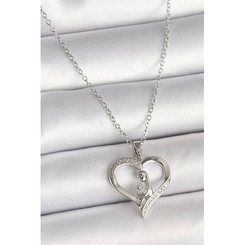 316L �elik G�m�� Renk Zincir Zirkon Ta� Detayl� Kalp Model Kad�n Kolye