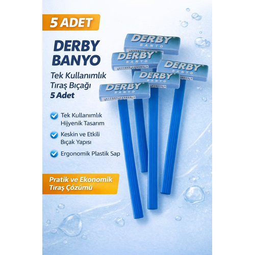 Derby Banyo Tek Kullan�ml�k T�ra� B��a�� 5 Adet Plastik Sapl� Pratik Ekonomik T�ra� Jileti