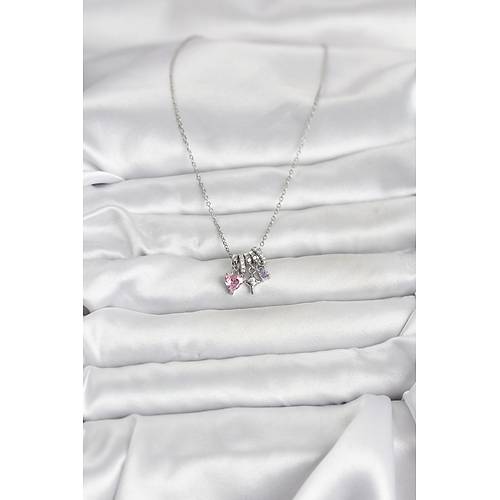 316L �elik G�m�� Pembe Zirkon Ta�l� Charml� Kad�n Kolye