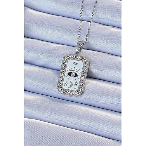 316L �elik Zincir G�m�� Renk Mineli Zirkon Ta�l� G�z Fig�r Tarot Kolye