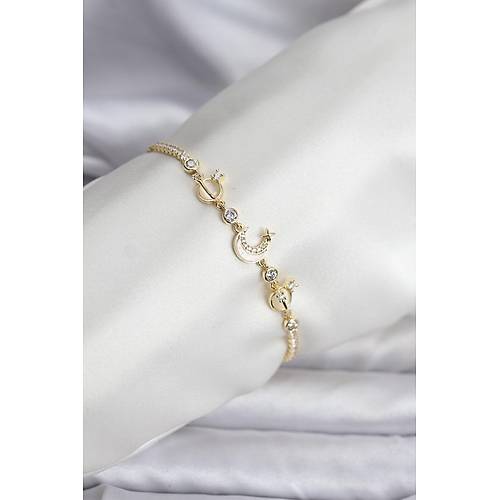 Charml� Model Zirkon Ta�l� Gold Renk Su Yolu Kad�n Bileklik