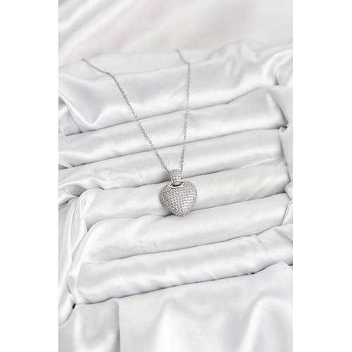 316L �elik Zincir G�m�� Renk Zirkon Ta�l� Kalpli Kad�n Kolye
