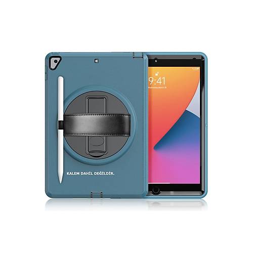 iPad 10.2 (7.nesil) K�l�f Hand Strap Tablet K�l�f� - Turkuaz
