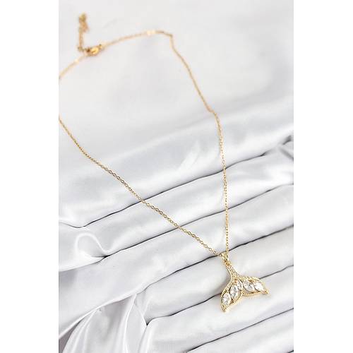 316L �elik Zirkon Ta�l� Bal�k Kuyru�u Model Gold Renk Kad�n Kolye