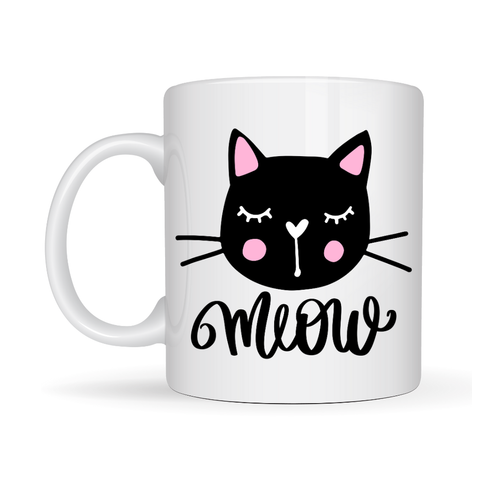 Sevimli Kedi Desenli Porselen Kupa MODEL 63 � �Meow� Yaz�l� Kahve & �ay Keyfi ��in Tatl� Tasar�m
