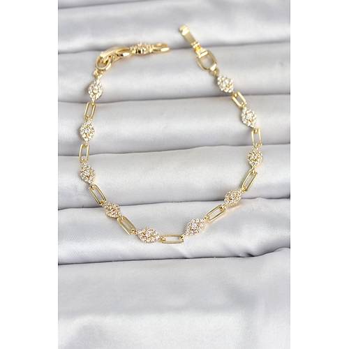 Gold Renk Zirkon Ta�l� Ata� Zincir Model Kad�n Bileklik