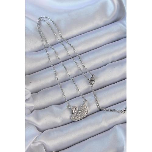 316L �elik Zincir G�m�� Renk Zirkon Ta�l� Ku�u Kolye