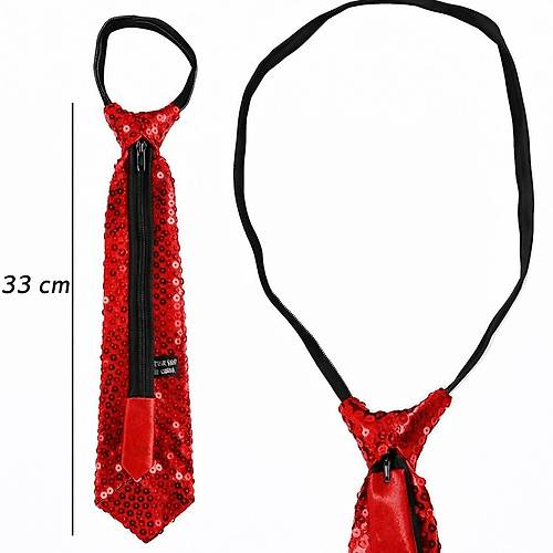 K�rm�z� Renk Pul Payetli I��lt�l� Parti Kravat� 33 cm