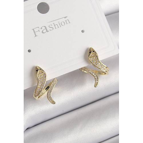 Pirin� Gold Renk Zirkon Ta�l� Y�lan Model Kad�n K�pe