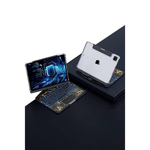 JP11 iPad Pro 11 (2022) K�l�f Vales D�nen Ledli Klavyeli Tablet K�l�f� - Siyah