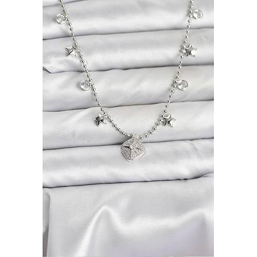 Pirin� G�m�� Renk Zirkon Ta�l� Kutup Y�ld�z� Model Kad�n Kolye