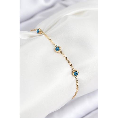 316L �elik Nazar Boncu�u Model Gold Renk Kad�n Bileklik