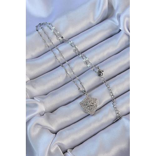 316L �elik Zincir G�m�� Renk Zirkon Ta�l� Kutup Y�ld�z� Kolye