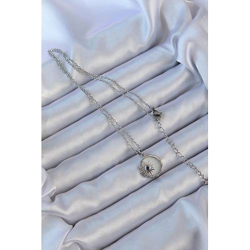 316L �elik G�m�� Renk Zirkon Ta�l� Mineli Kutup Y�ld�z� Kolye