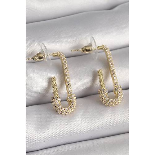 Pirin� Gold Renk Zirkon Ta�l� �engelli ��ne Model Kad�n K�pe