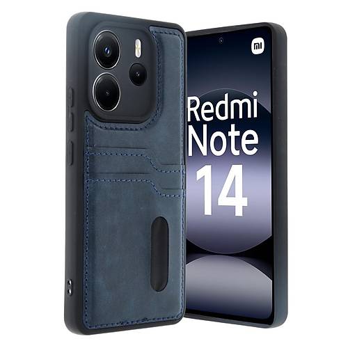 Redmi Note 14 4G K�l�f Sara Kartvizitli Deri K�l�f - Lacivert