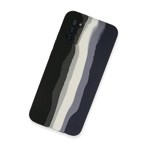 Galaxy A03S K�l�f Ebruli Lansman Silikon - Siyah-Lacivert